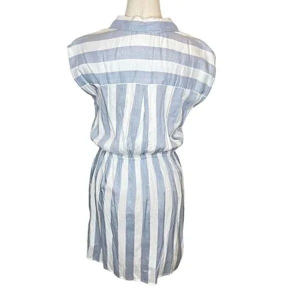 Japna Dress Womens SMALL Blue White Stripe Tie Waist Shirt Dress Short Sleeve - Picture 4 of 13